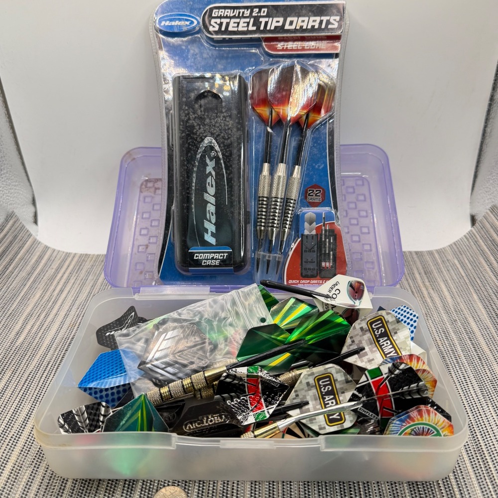 Halex Gravity 2.0 Steel Tip Darts 22g Set with Case and Large Accessory Lot